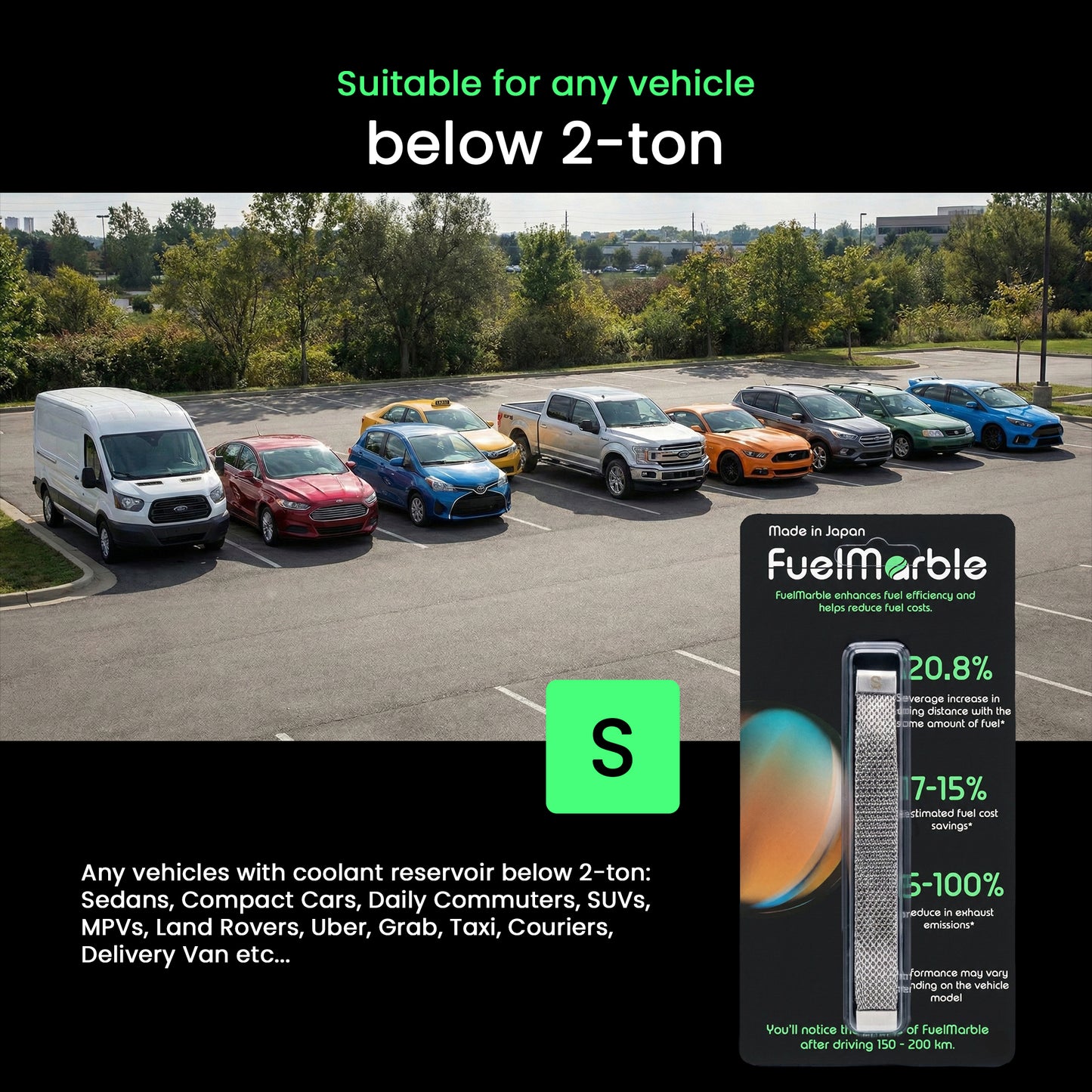 FuelMarble S | Suitable for any vehicle below 2-ton | Sedans, Compact Cars, Daily Commuters, SUVs, MPVs, Land Rovers, Uber, Grab, Taxi, Couriers, Delivery Van