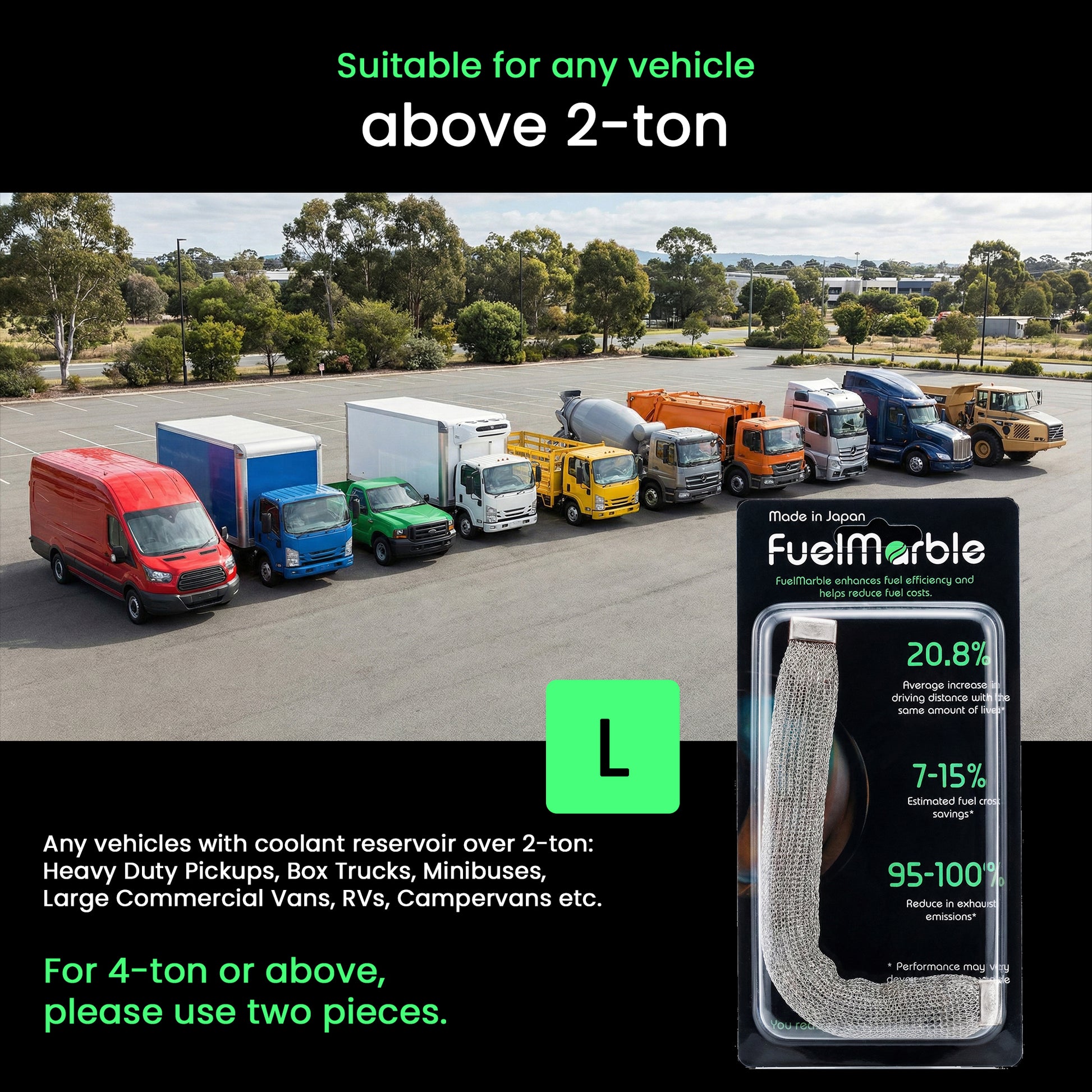 FuelMarble L Size suitable for any vehicle above 2 tons | Heavy Duty Pickups, Box Trucks, Lorry, Minibuses, Commercial Van 